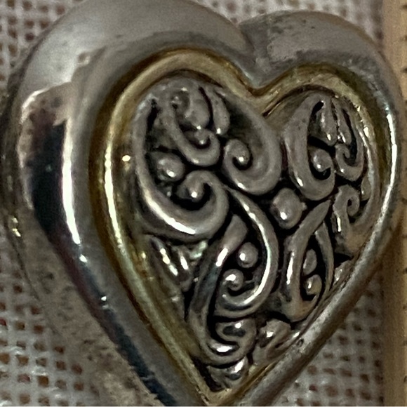 Silver Heart shape Earrings ornate Brighton Swirl pierced earrings gold puffy - Picture 11 of 15